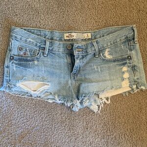 Hollister Light Blue Distressed Denim Jean Shorts